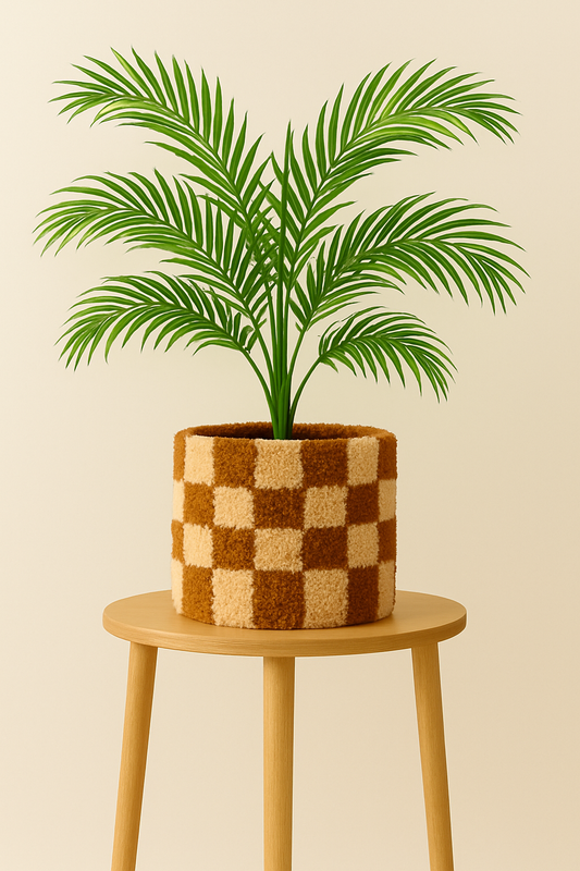 Gingham Brown Pot Cover