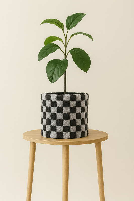 Gingham Grey Pot Cover