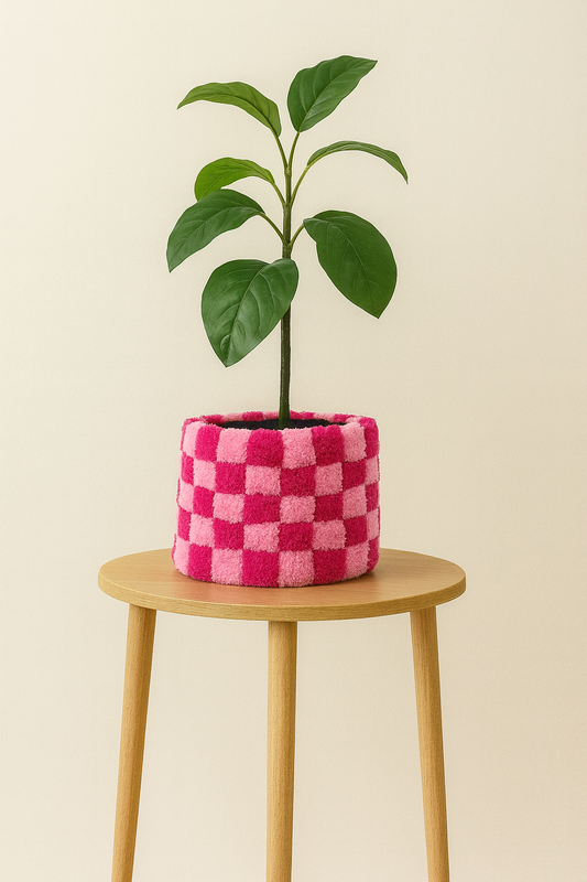 Gingham Pink Pot Cover